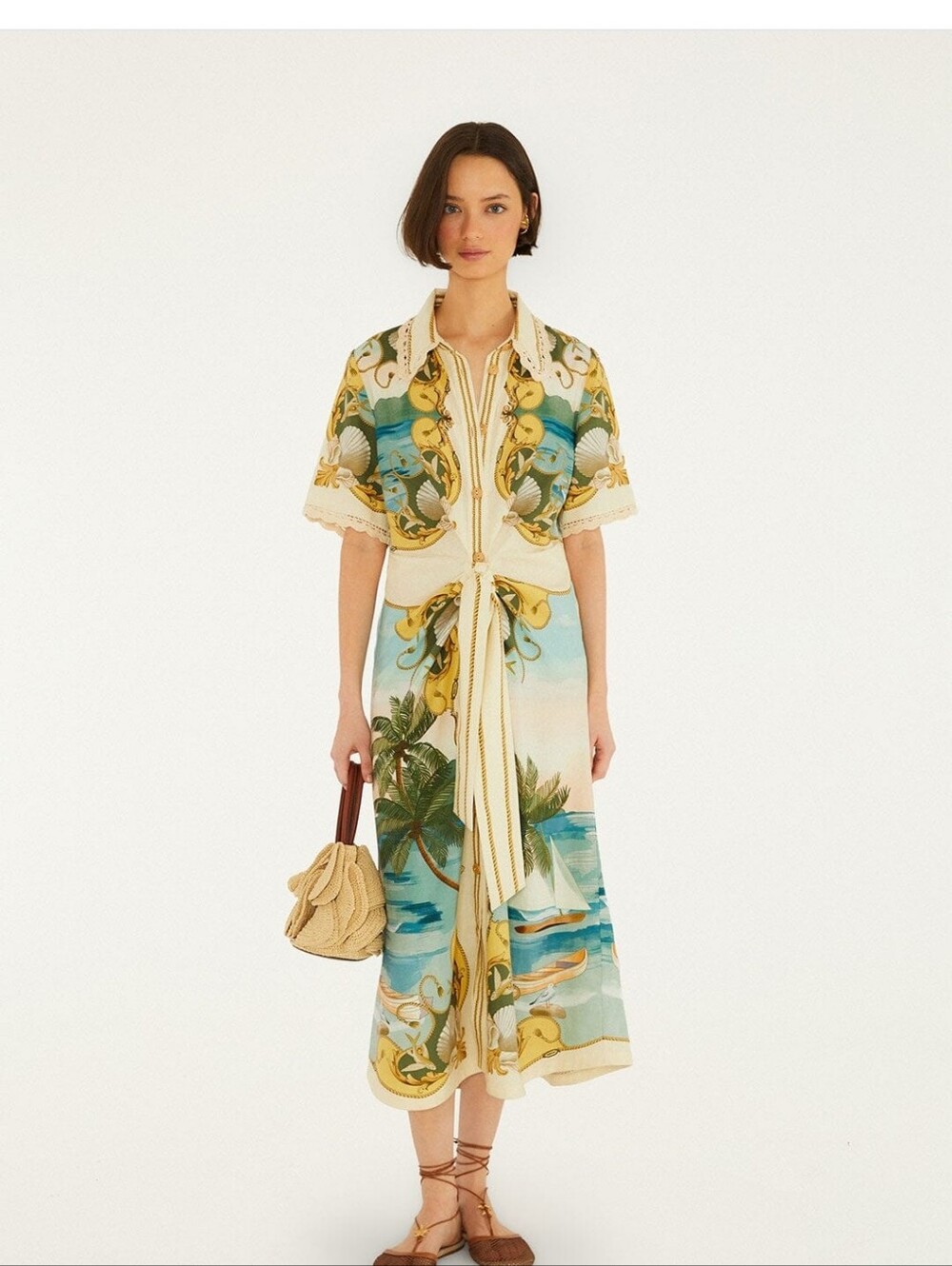 Farm Rio Off White Royal Sea Collared Mididress - Picture 4 of 7